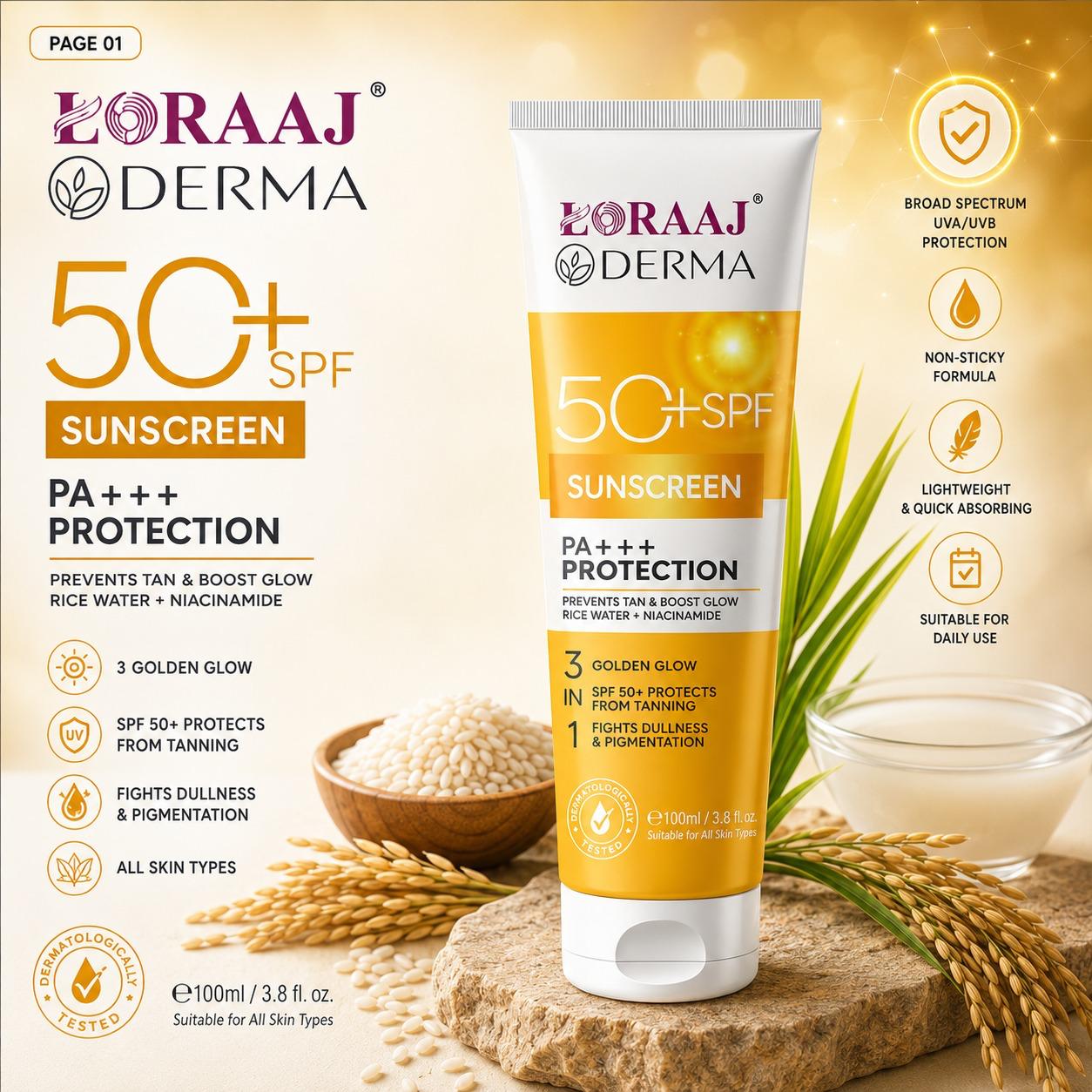 Loraaj Derma SPF 50+ Sunscreen Cream 100ml - 100ml